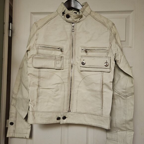 Danier White Genuine Leather Moto Jacket - Size P (Petite/Small) - Picture 1 of 16
